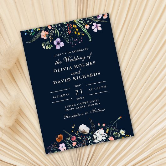 Navy Blue Boho Wildblume Meadow Wedding Einladung