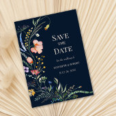 Navy Blue Boho Wildblumen Save the Date Karte