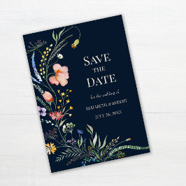 Navy Blue Boho Wildblumen Save the Date Karte