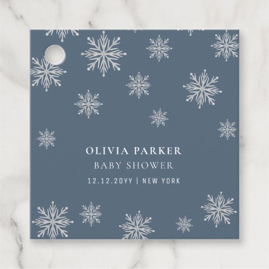 Navy Blue Boho Winter Snowflake Babydusche Geschenkanhänger (Vorderseite)