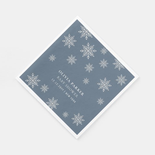 Navy Blue Boho Winter Snowflake Babydusche Serviette (Ecke)