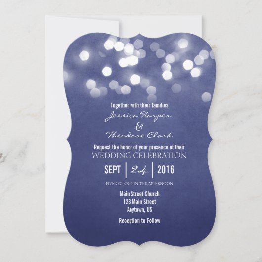 Navy Blue Bokeh Glitzer Lights Hochzeitseinladung Einladung (Vorderseite)