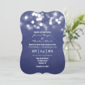 Navy Blue Bokeh Glitzer Lights Hochzeitseinladung Einladung (Stehend Vorderseite)