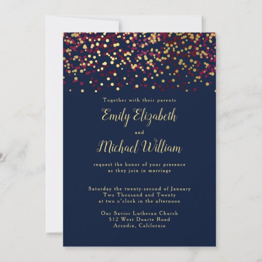 Navy Blue Bokeh Gold Hochzeit Einladung (Vorderseite)