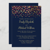 Navy Blue Bokeh Gold Hochzeit Einladung (Vorne/Hinten)
