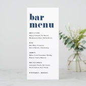 Navy Blue Bold Retro Typografy Wedding Bar Menükarte (Stehend Vorderseite)