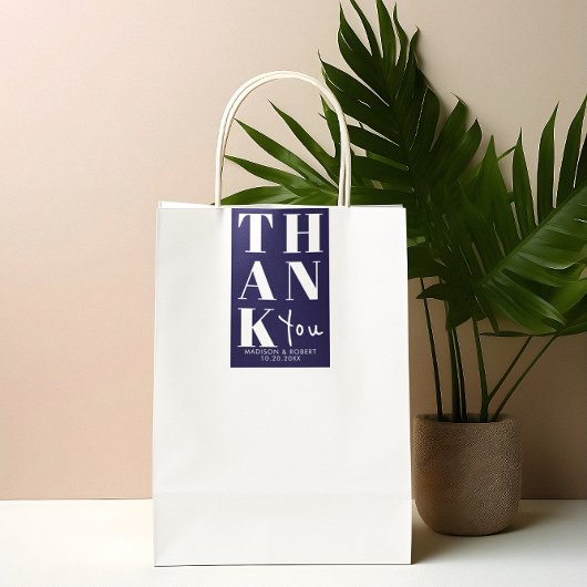 Navy Blue Bold Simple Dankeschön Gastgeschenk Hoch Rechteckiger Aufkleber