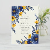 Navy Blue Bold Spring Wedding Einladung (Stehend Vorderseite)