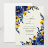 Navy Blue Bold Spring Wedding Einladung (Vorne/Hinten)
