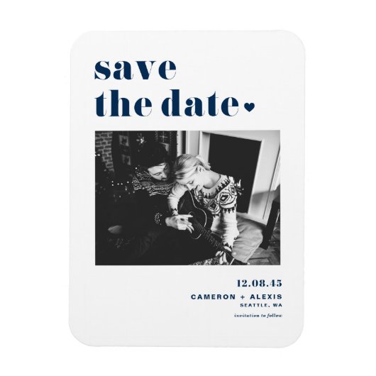 Navy Blue Bold Typografy Foto Save the Date Magnet (Vertikal)