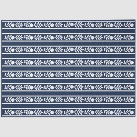 Navy Blue Bone Inlay Floral Border Decoupage Paper Seidenpapier (Vorderseite)