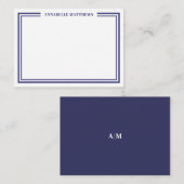 Navy Blue Border Minimalist Name Monogram Mitteilungskarte (Vorne/Hinten)