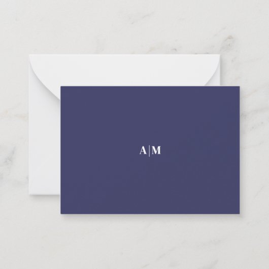 Navy Blue Border Minimalist Name Monogram Mitteilungskarte (Rückseite)