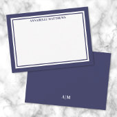 Navy Blue Border Minimalist Name Monogram Mitteilungskarte