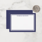 Navy Blue Border Minimalist Name Monogram Mitteilungskarte (Vorderseite/Rückseite Beispiel)