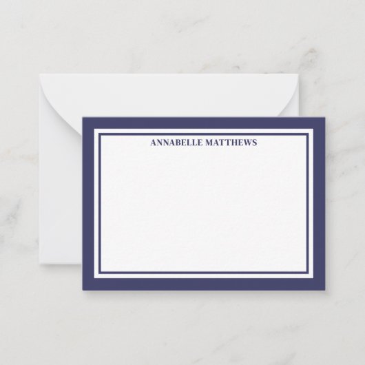 Navy Blue Border Minimalist Name Monogram Mitteilungskarte (Vorderseite)