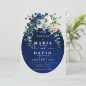 Navy Blue Botanical Floral Edit Einladung (Stehend Vorderseite)