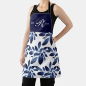 Navy Blue Botanical Foliage Mit Monogramm Schürze (InSitu)