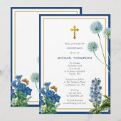 Navy Blue Botanical & Gold Taufe Christening Boy Einladung (Vorne/Hinten)