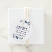 Navy Blue Botanical Modern First Heilige Kommune Geschenkanhänger (Beispiel)