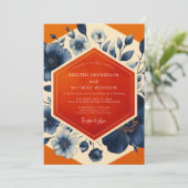Navy Blue Botanical Romance Wedding Einladung (Stehend Vorderseite)