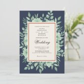 Navy Blue Botanical Spring Wedding Einladung (Stehend Vorderseite)