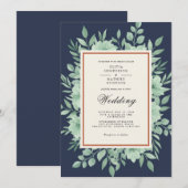 Navy Blue Botanical Spring Wedding Einladung (Vorne/Hinten)