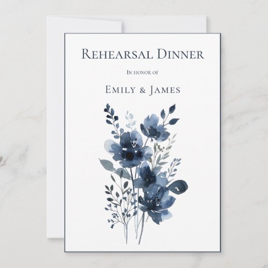 Navy Blue Botanical Wedding Einladung (Vorderseite)