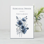 Navy Blue Botanical Wedding Einladung (Stehend Vorderseite)
