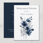 Navy Blue Botanical Wedding Einladung (Vorne/Hinten)