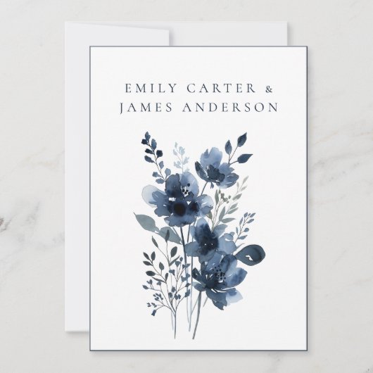 Navy Blue Botanical Wedding Einladung (Vorderseite)