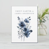 Navy Blue Botanical Wedding Einladung (Stehend Vorderseite)