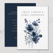 Navy Blue Botanical Wedding Einladung (Vorne/Hinten)