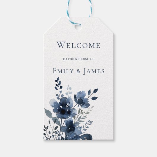 Navy Blue Botanical Wedding Geschenkanhänger (Vorderseite)