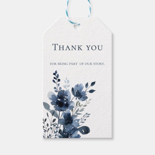Navy Blue Botanical Wedding Geschenkanhänger (Vorderseite)