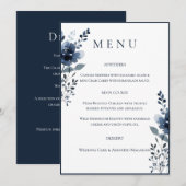 Navy Blue Botanical Wedding Menu Menükarte (Vorne/Hinten)