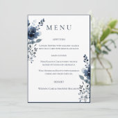 Navy Blue Botanical Wedding Menu Menükarte (Stehend Vorderseite)