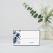 Navy Blue Botanical Wedding Platzkarte (Stehend Vorderseite)