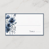 Navy Blue Botanical Wedding Platzkarte (Vorderseite)