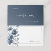 Navy Blue Botanical Wedding Platzkarte (Außenseite Aufgefaltet)