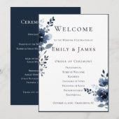 Navy Blue Botanical Wedding Programm (Vorne/Hinten)