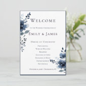 Navy Blue Botanical Wedding Programm (Stehend Vorderseite)