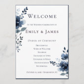 Navy Blue Botanical Wedding Programm (Vorderseite)