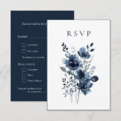 Navy Blue Botanical Wedding RSVP Karte (Vorne/Hinten)
