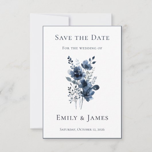 Navy Blue Botanical Wedding Save The Date (Vorderseite)