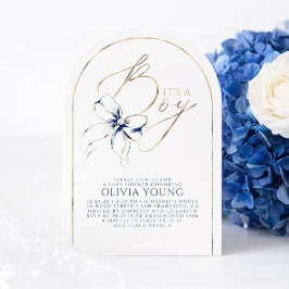 Navy Blue Bow Elegant Modern Baby Shower Boy Einladung