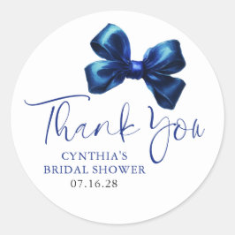 Navy Blue Bow Favors Bridal Shower Thank You Runder Aufkleber