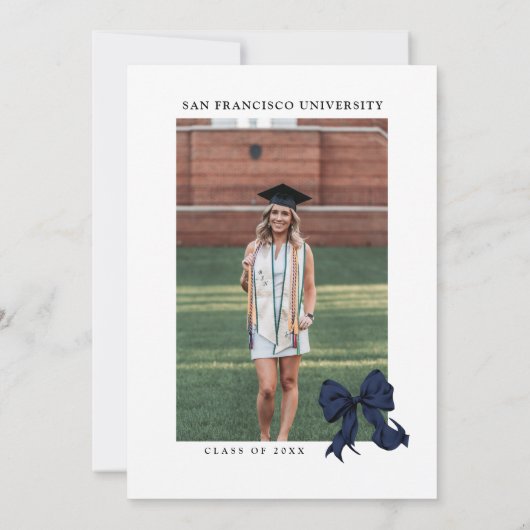 Navy Blue Bow Grad Party Einladung (Rückseite)