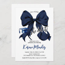 Navy Blue Bow Grad Party Einladung