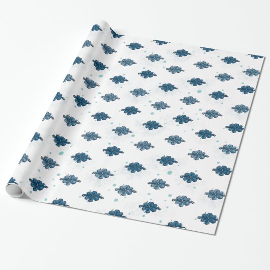 Navy Blue Bow Pattern Glossy Wrapping Paper Geschenkpapier (Ungerollt)